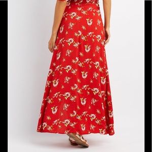 NWT Red Pink Coral Floral Wrap Maxi Skirt